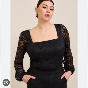 NWT Torrid Lace Square Neck Long Sleeved Black Top